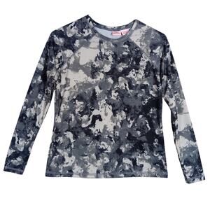 Kanu Surf Top Gray Watercolor Print Size Large Long Sleeve Round Neckline